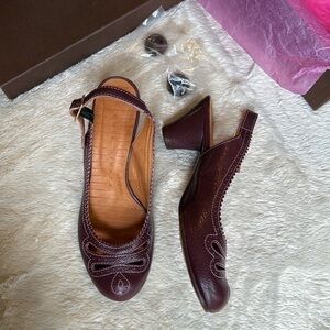 nib Chie Mihara ‘Epica’ Slingback Low Heels in Deep Plum – Size 8.5